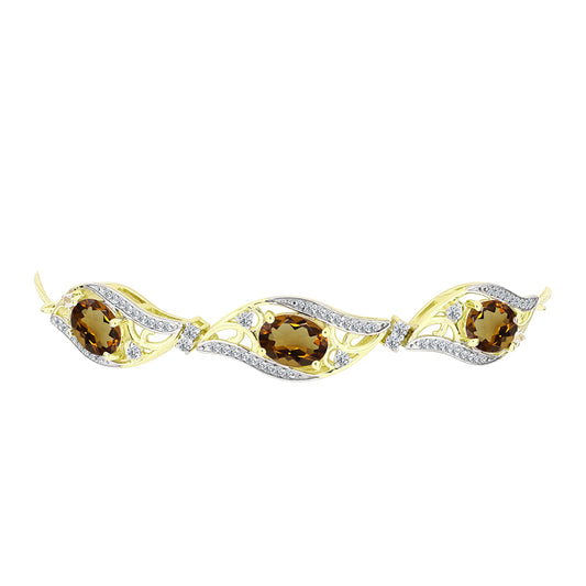 Pozlátený Strieborný Náramok s Koňakovým Kremeňom a Bielym Topásom