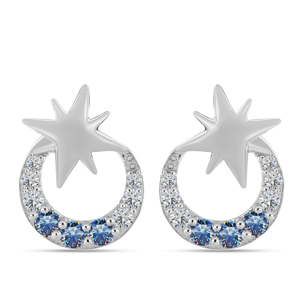 Strieborné Náušnice s S Oceánovo Modrým Moissanitom a Bielym Topásom 1 