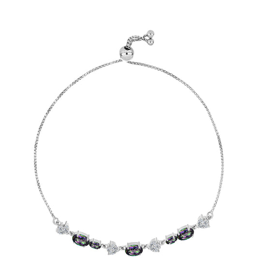 Strieborný Náramok s Brazílskym Mysticky Zeleným Kremeňom a Bielym Topásom