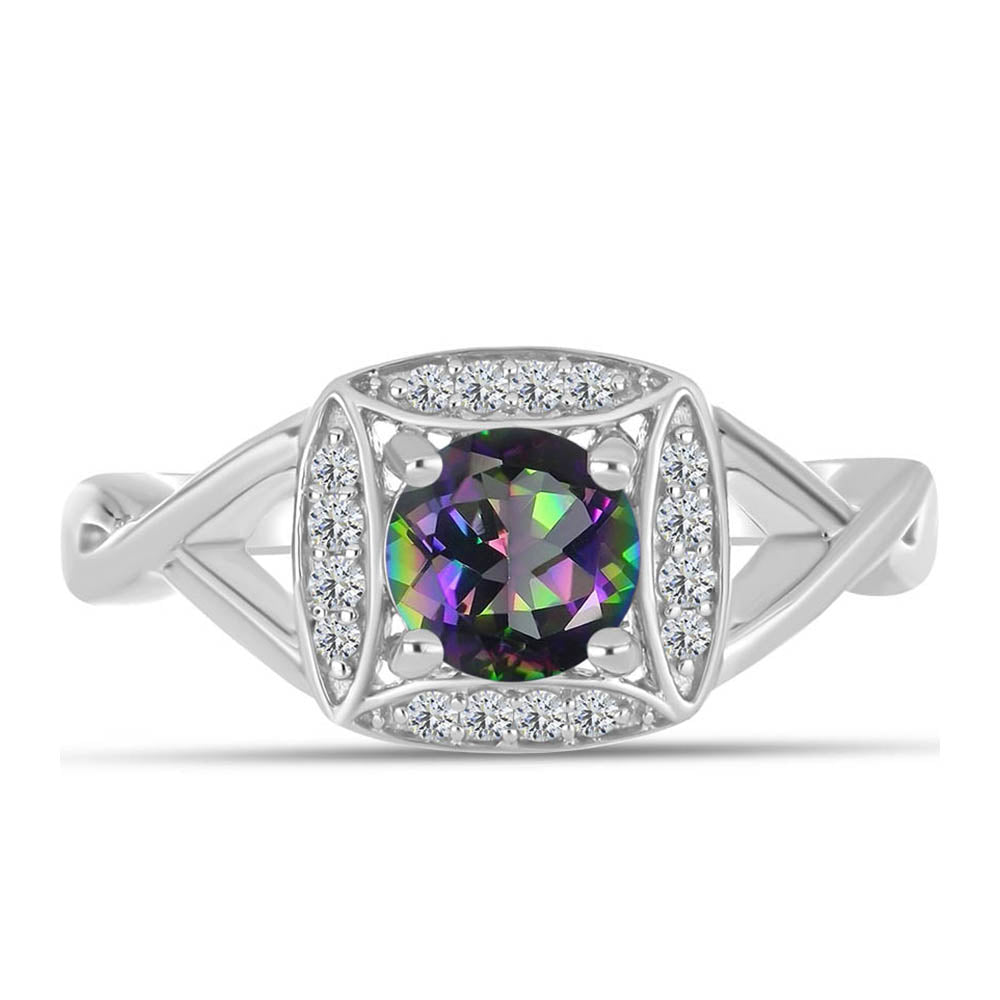 Strieborný Prsteň s Brazílskym Mysticky Zeleným Kremeňom a Bielym Topásom