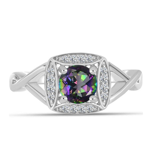 Strieborný Prsteň s Brazílskym Mysticky Zeleným Kremeňom a Bielym Topásom