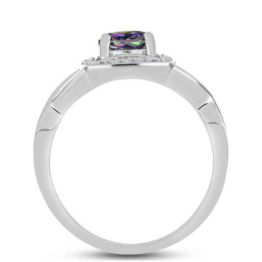 Strieborný Prsteň s Brazílskym Mysticky Zeleným Kremeňom a Bielym Topásom