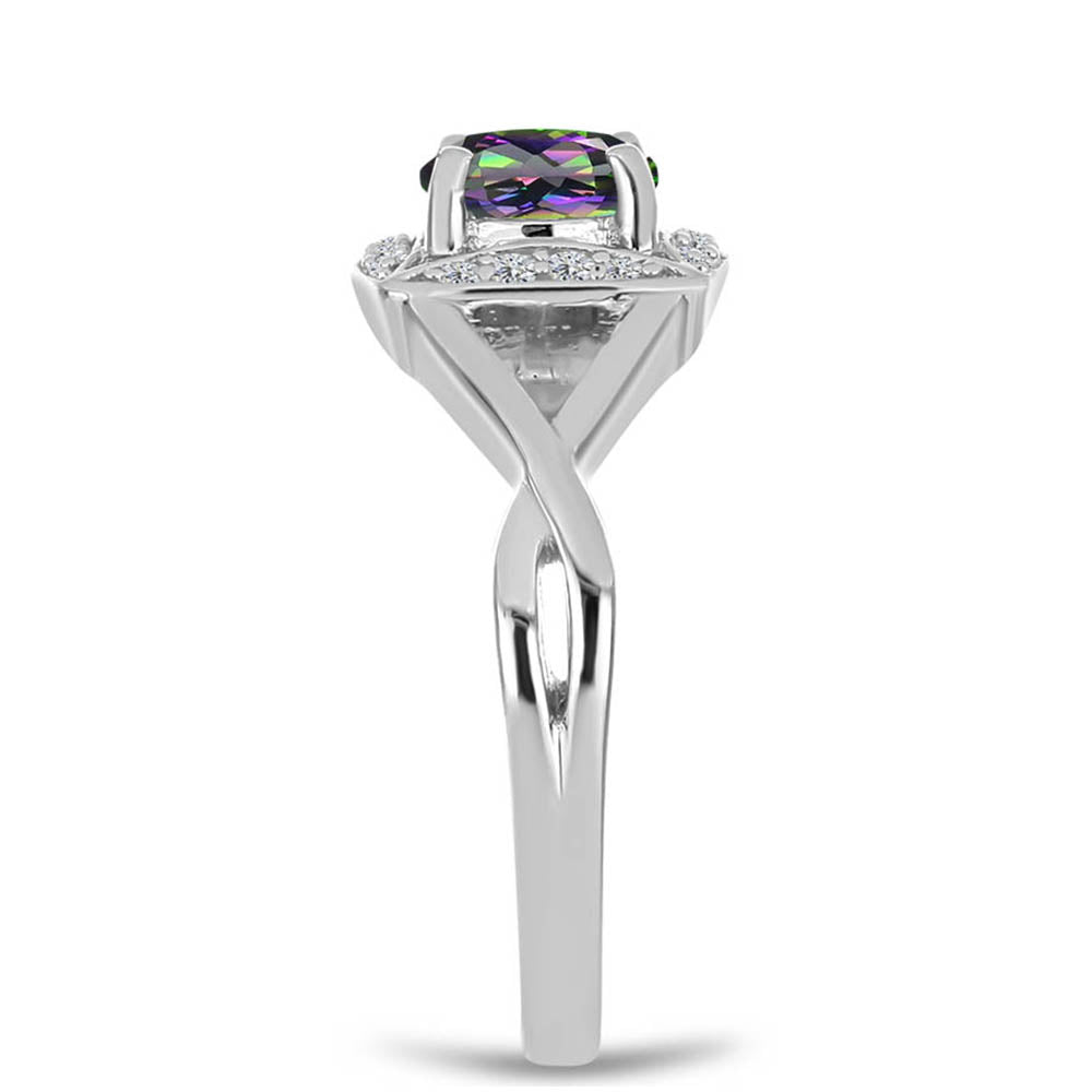 Strieborný Prsteň s Brazílskym Mysticky Zeleným Kremeňom a Bielym Topásom