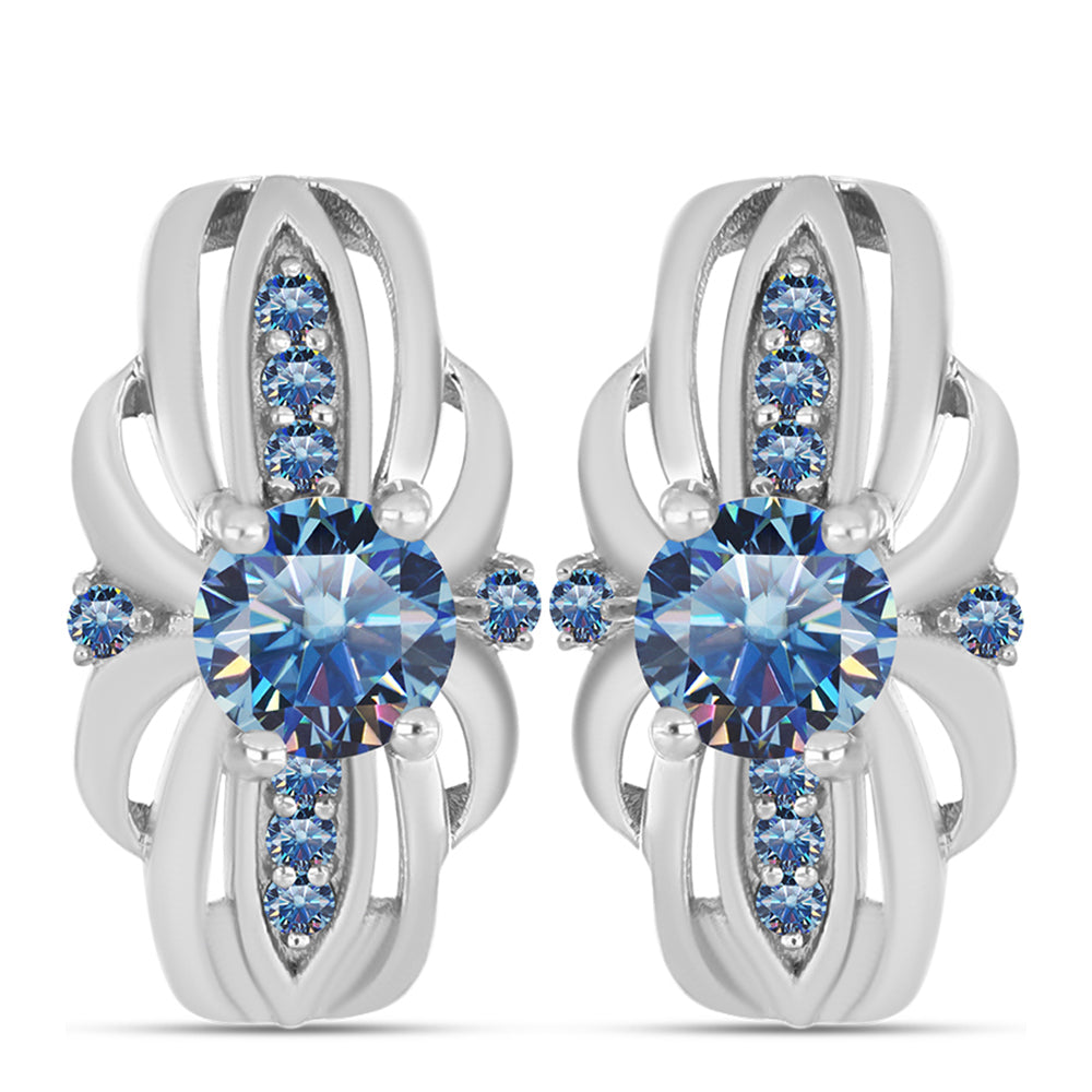 Strieborné Náušnice s S Oceánovo Modrým Moissanitom 1 