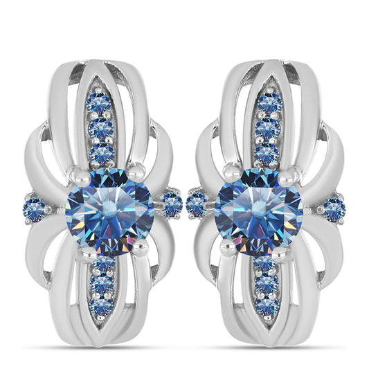 Strieborné Náušnice s S Oceánovo Modrým Moissanitom