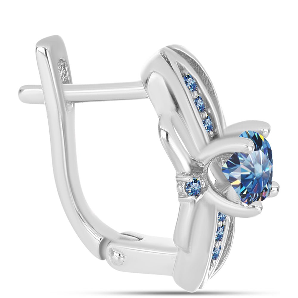 Strieborné Náušnice s S Oceánovo Modrým Moissanitom 2 