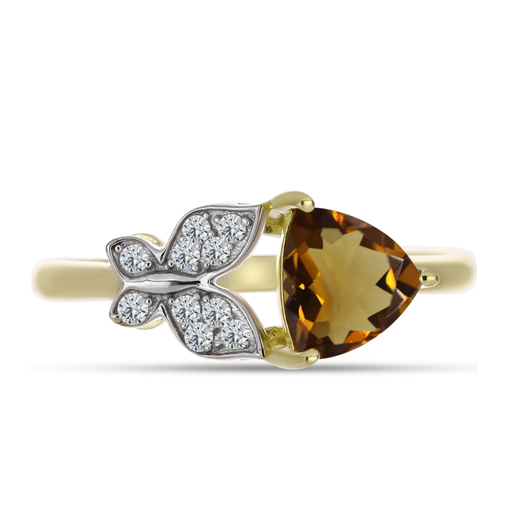 Pozlátený Strieborný Prsteň s Koňakovým Kremeňom a Bielym Topásom 1 