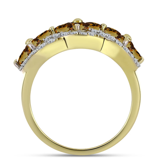 Pozlátený Strieborný Prsteň s Koňakovým Kremeňom a Bielym Topásom