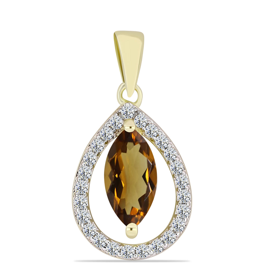 Pozlátený Strieborný Prívesok s Koňakovým Kremeňom a Bielym Topásom