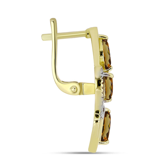 Pozlátené Strieborné Náušnice s Koňakovým Kremeňom a Bielym Topásom