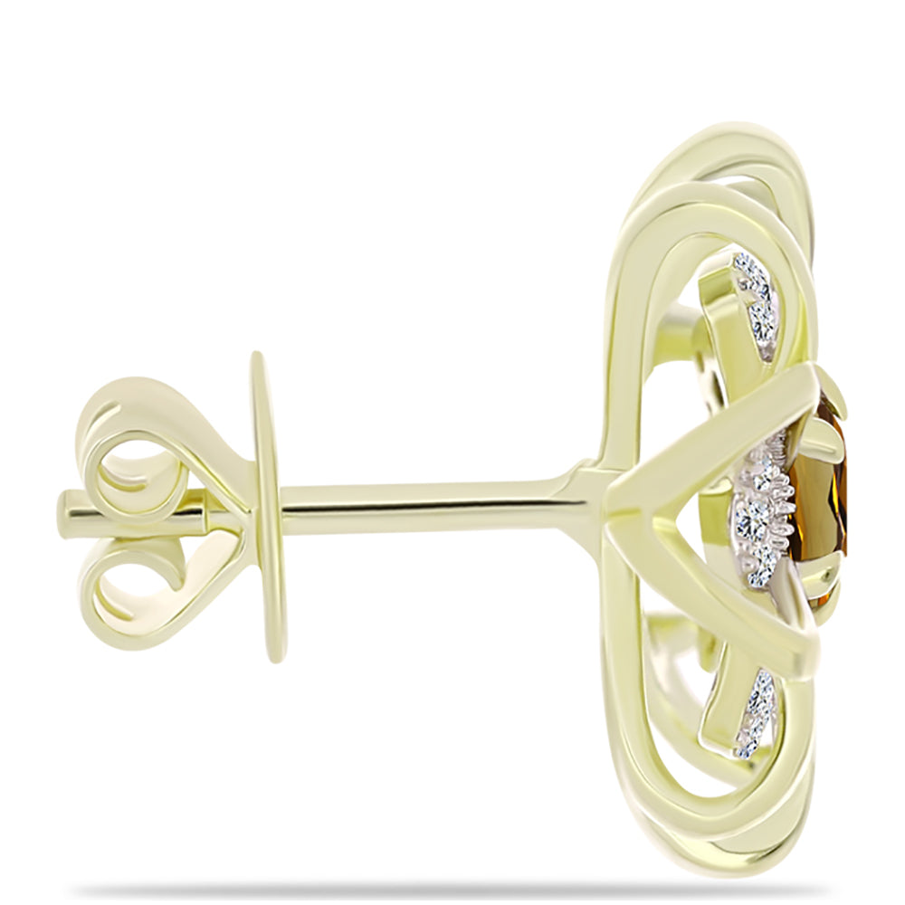 Pozlátené Strieborné Náušnice s Koňakovým Kremeňom a Bielym Topásom 2 