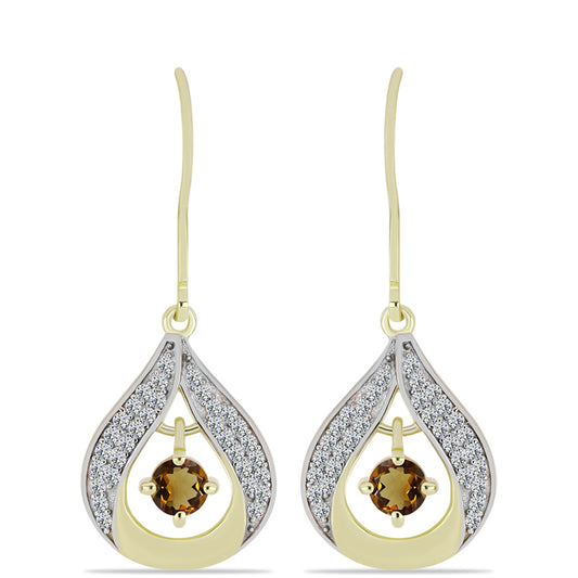 Pozlátené Strieborné Náušnice s Koňakovým Kremeňom a Bielym Topásom