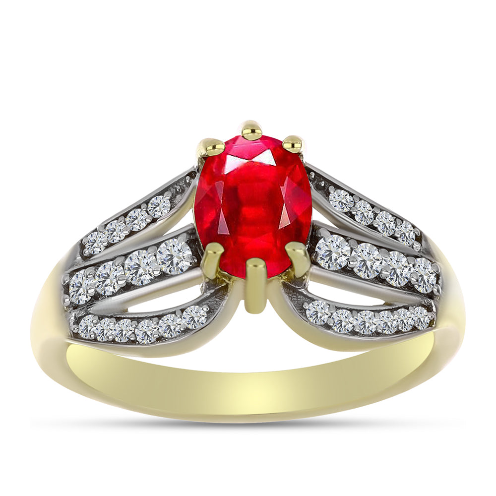 Pozlátený Strieborný Prsteň s Červeným Achátom a Bielym Topásom