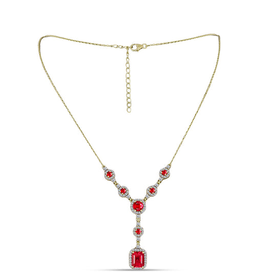 Pozlátený Strieborný Náhrdelník s Červeným Achátom a Bielym Topásom