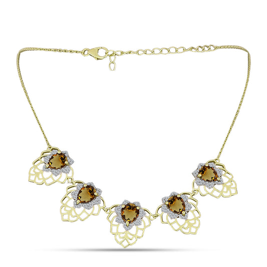 Pozlátený Strieborný Náhrdelník s Koňakovým Kremeňom a Bielym Topásom