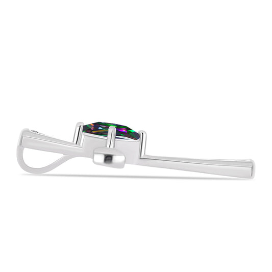 Kríž Strieborný Prívesok s Brazílskym Mysticky Zeleným Kremeňom a Bielym Topásom