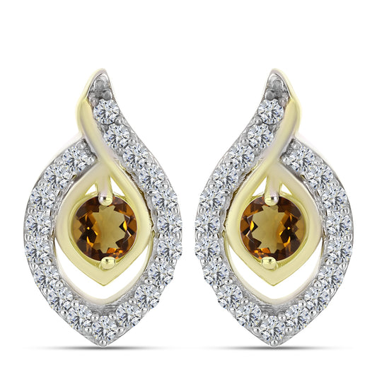 Pozlátené Strieborné Náušnice s Koňakovým Kremeňom a Bielym Topásom