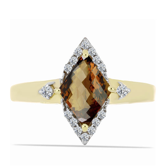 Pozlátený Strieborný Prsteň s Koňakovým Kremeňom a Bielym Topásom