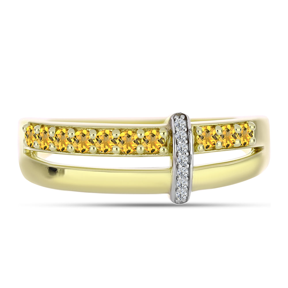 Pozlátený Strieborný Prsteň s Koňakovým Kremeňom a Bielym Topásom 1 