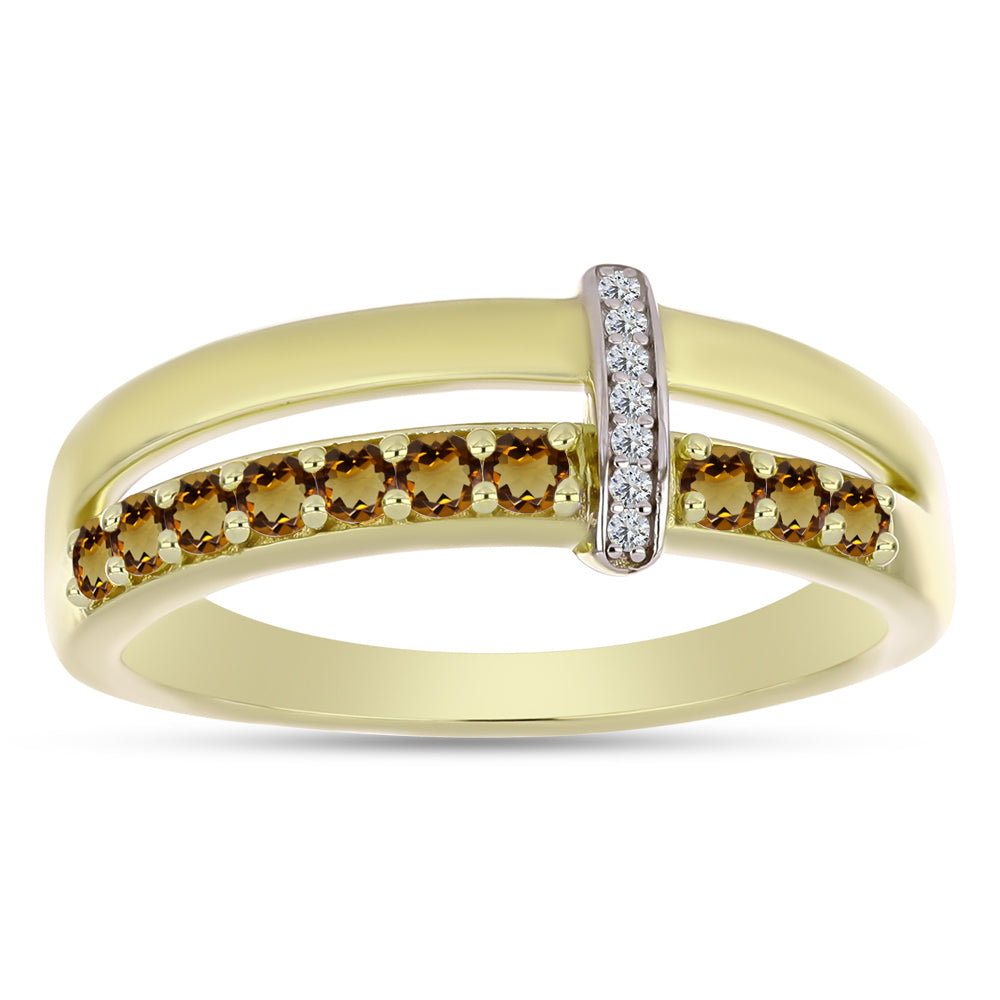 Pozlátený Strieborný Prsteň s Koňakovým Kremeňom a Bielym Topásom 7 