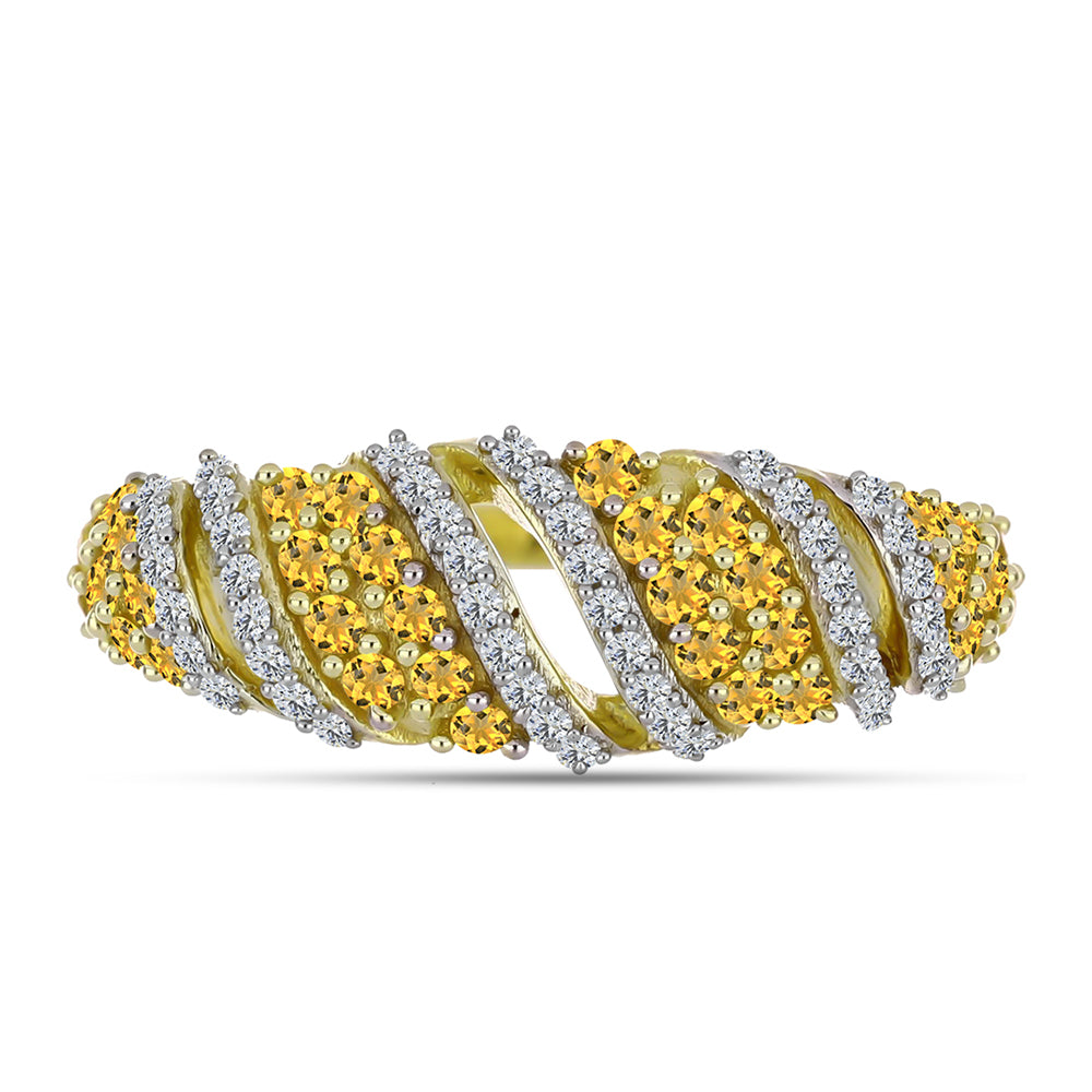 Pozlátený Strieborný Prsteň s Koňakovým Kremeňom a Bielym Topásom 1 