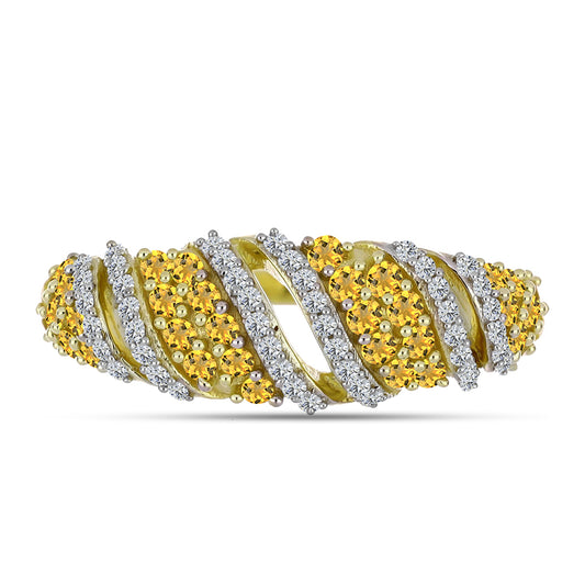 Pozlátený Strieborný Prsteň s Koňakovým Kremeňom a Bielym Topásom