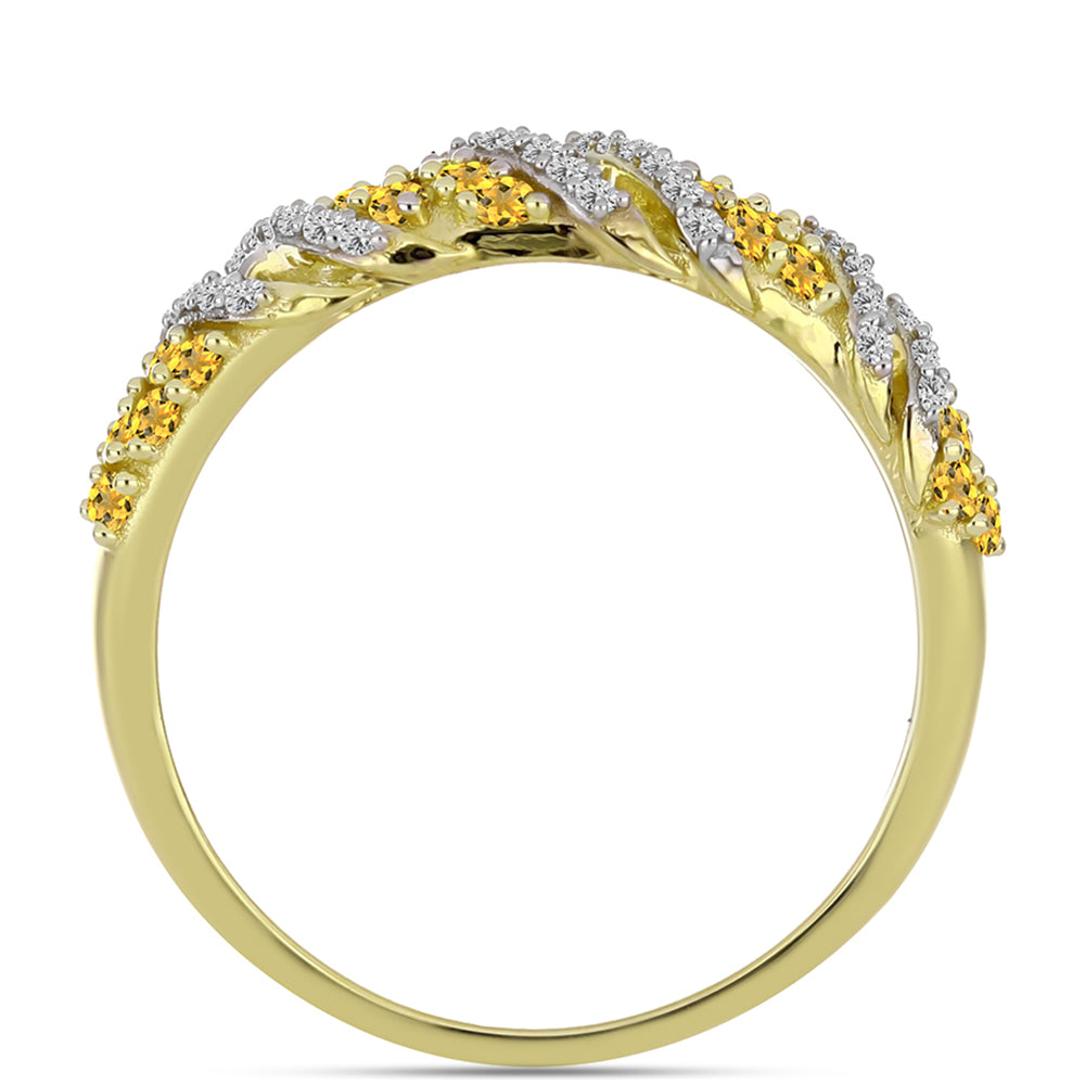 Pozlátený Strieborný Prsteň s Koňakovým Kremeňom a Bielym Topásom