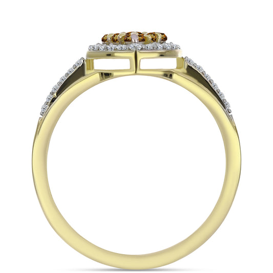 Pozlátený Strieborný Prsteň s Koňakovým Kremeňom a Bielym Topásom