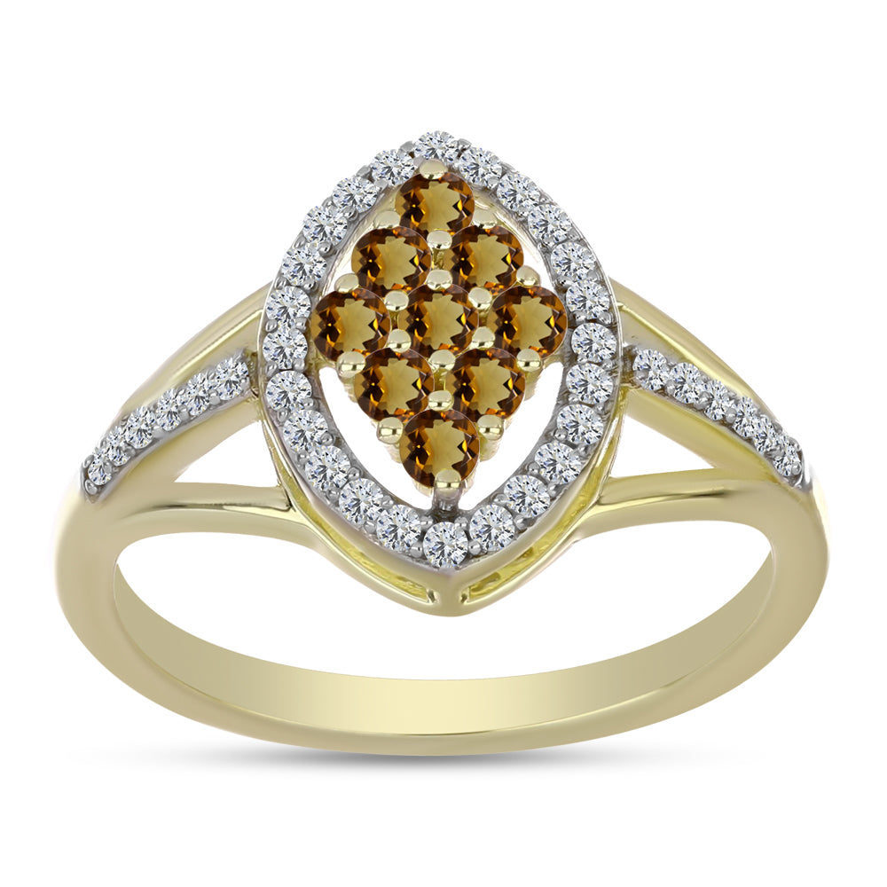 Pozlátený Strieborný Prsteň s Koňakovým Kremeňom a Bielym Topásom