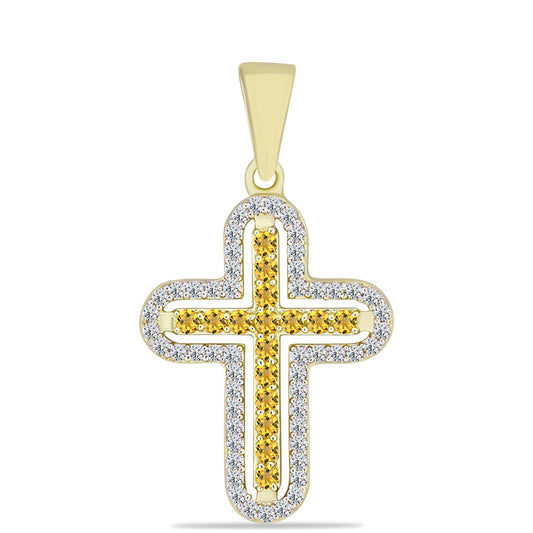 Kríž Pozlátený Strieborný Prívesok s Koňakovým Kremeňom a Bielym Topásom