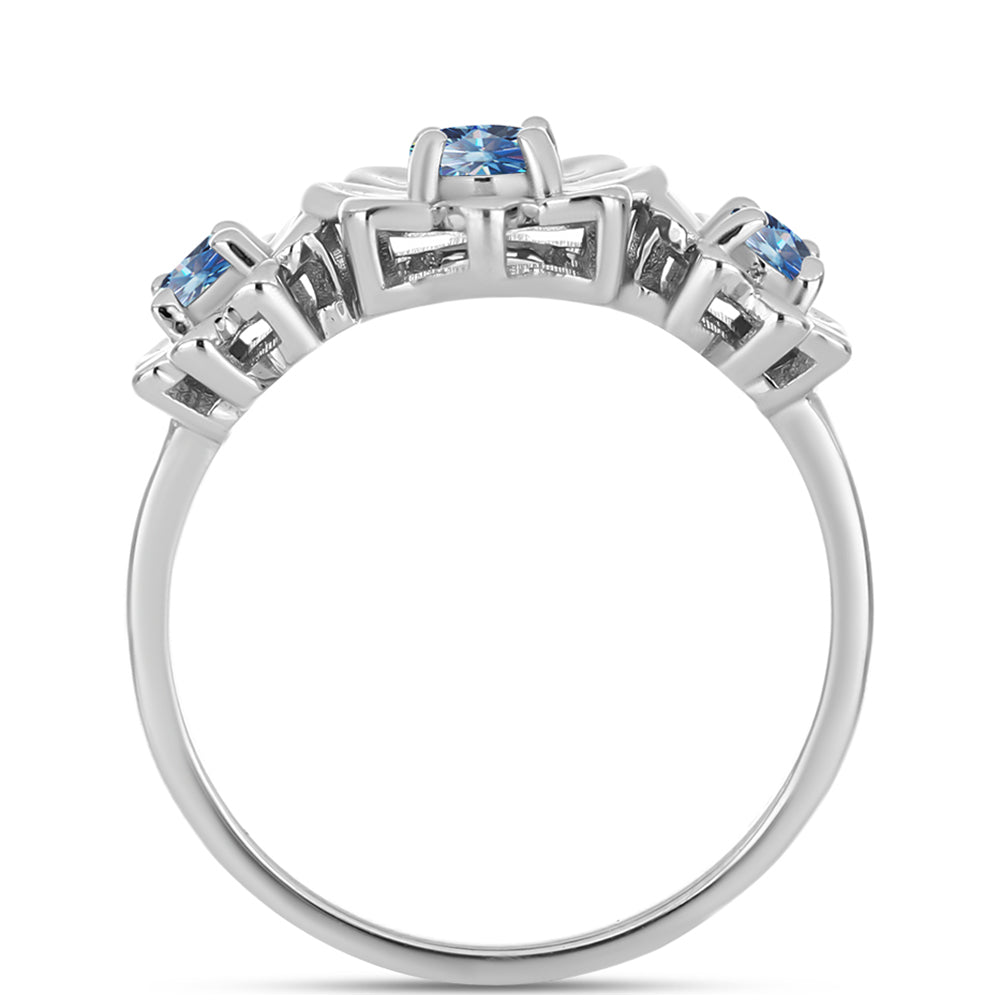 Strieborný Prsteň s S Oceánovo Modrým Moissanitom 2 