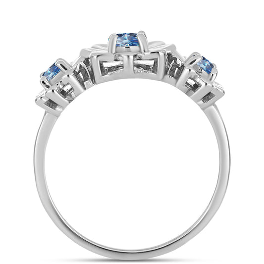 Strieborný Prsteň s S Oceánovo Modrým Moissanitom