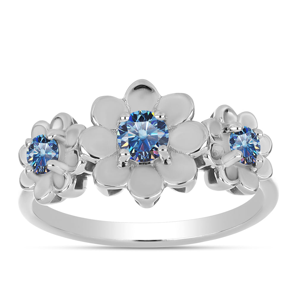 Strieborný Prsteň s S Oceánovo Modrým Moissanitom 3 