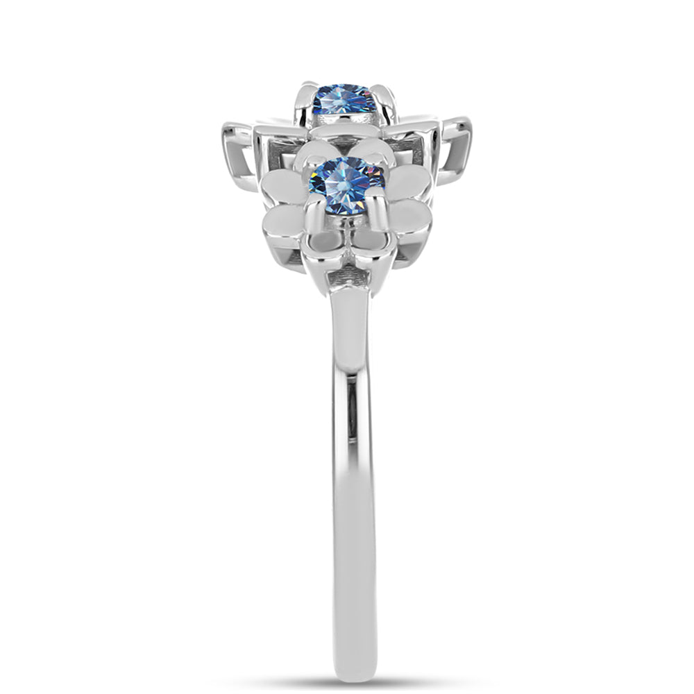 Strieborný Prsteň s S Oceánovo Modrým Moissanitom