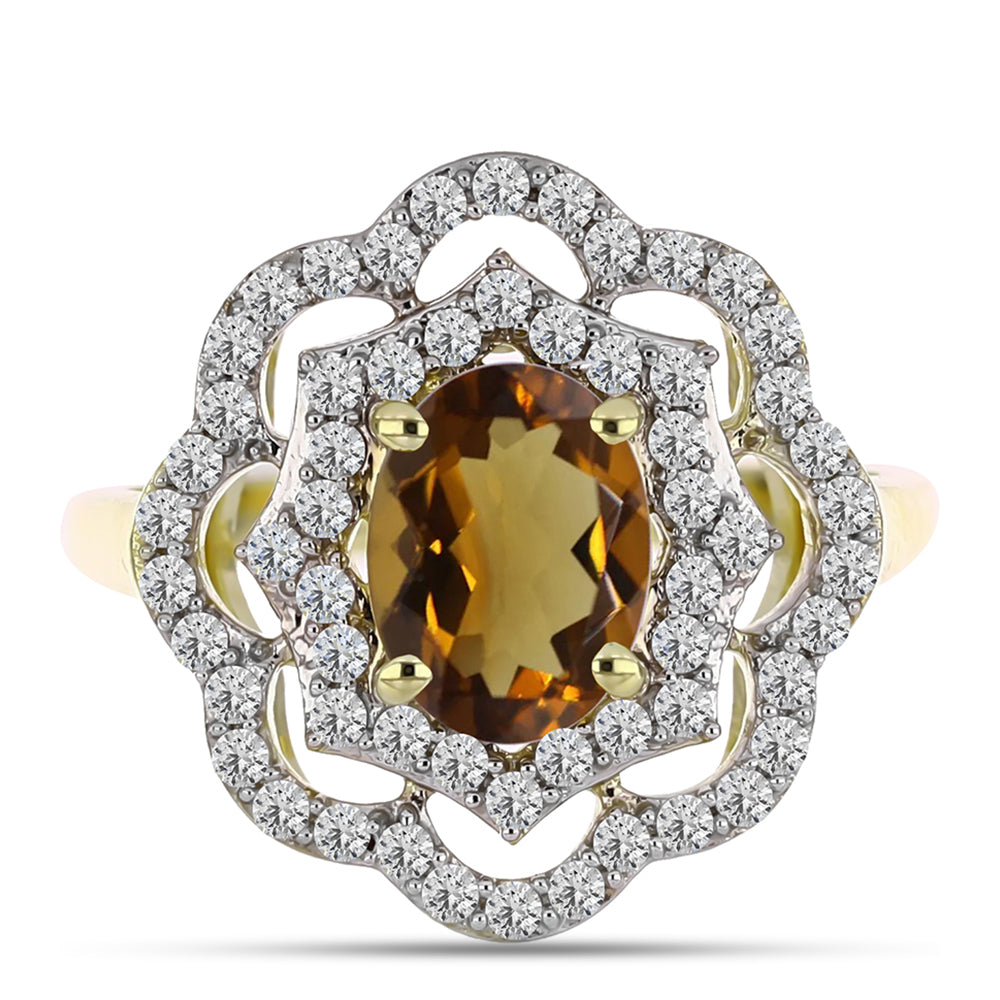 Pozlátený Strieborný Prsteň s Koňakovým Kremeňom a Bielym Topásom