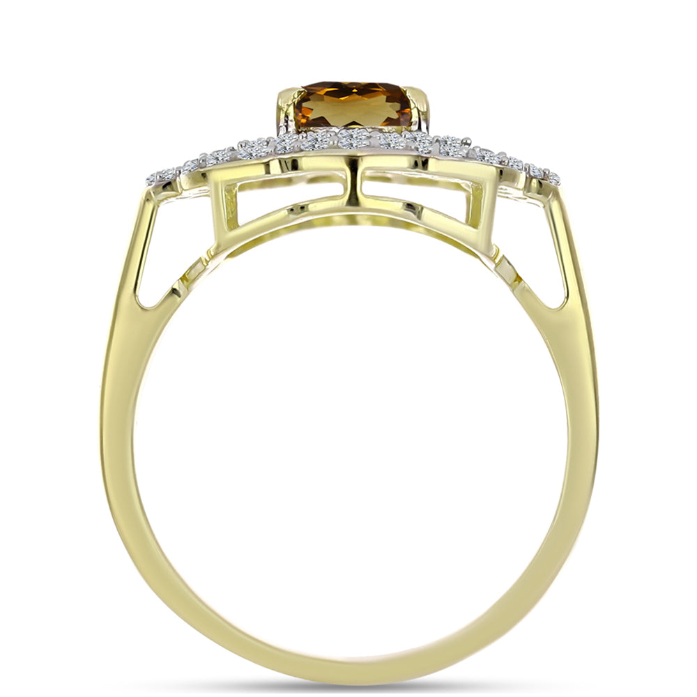 Pozlátený Strieborný Prsteň s Koňakovým Kremeňom a Bielym Topásom