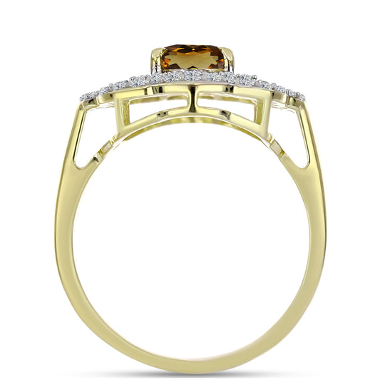 Pozlátený Strieborný Prsteň s Koňakovým Kremeňom a Bielym Topásom