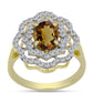 Pozlátený Strieborný Prsteň s Koňakovým Kremeňom a Bielym Topásom