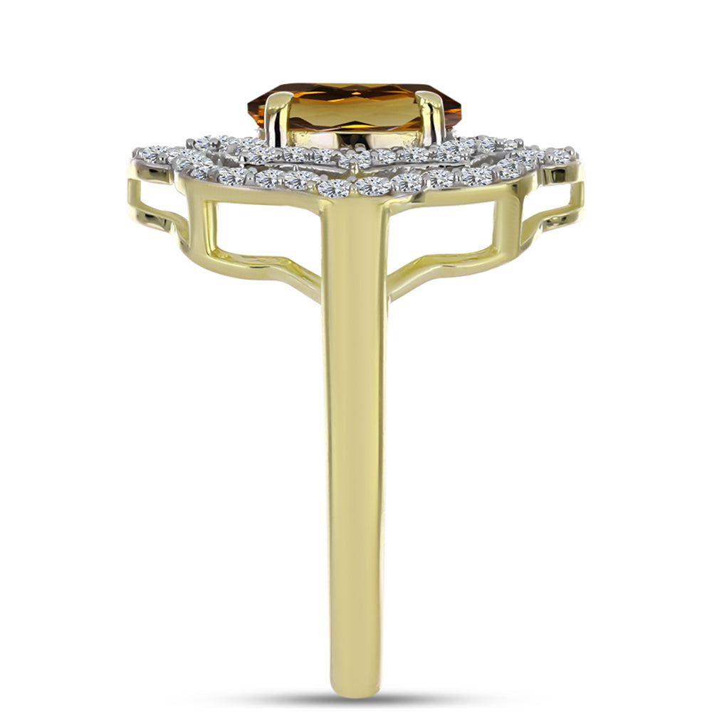 Pozlátený Strieborný Prsteň s Koňakovým Kremeňom a Bielym Topásom 4 