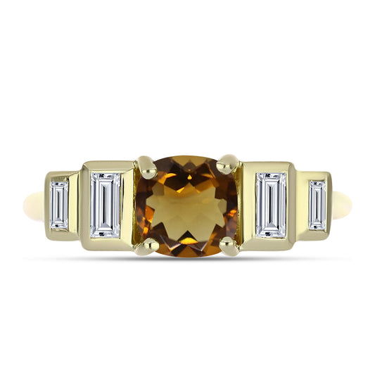 Pozlátený Strieborný Prsteň s Koňakovým Kremeňom a Bielym Zirkónom