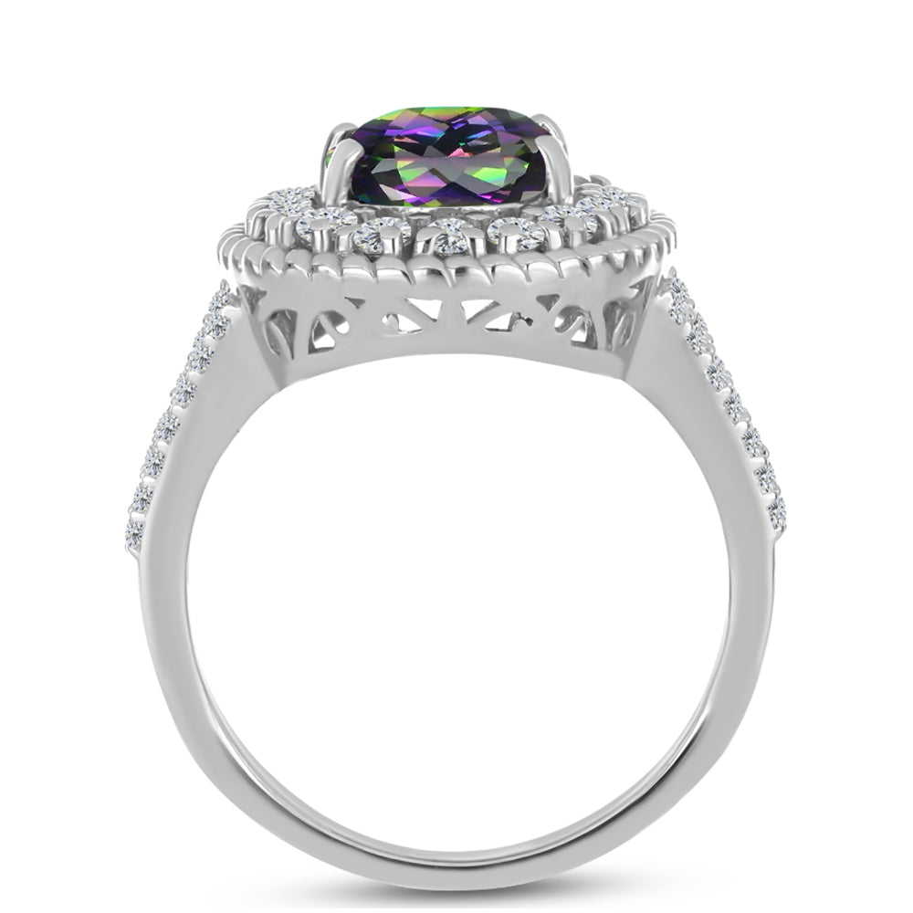 Strieborný Prsteň s Brazílskym Mysticky Zeleným Kremeňom a Bielym Topásom 2 