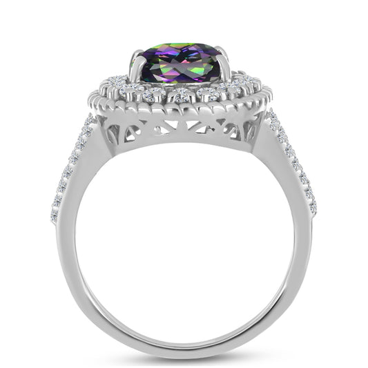 Strieborný Prsteň s Brazílskym Mysticky Zeleným Kremeňom a Bielym Topásom