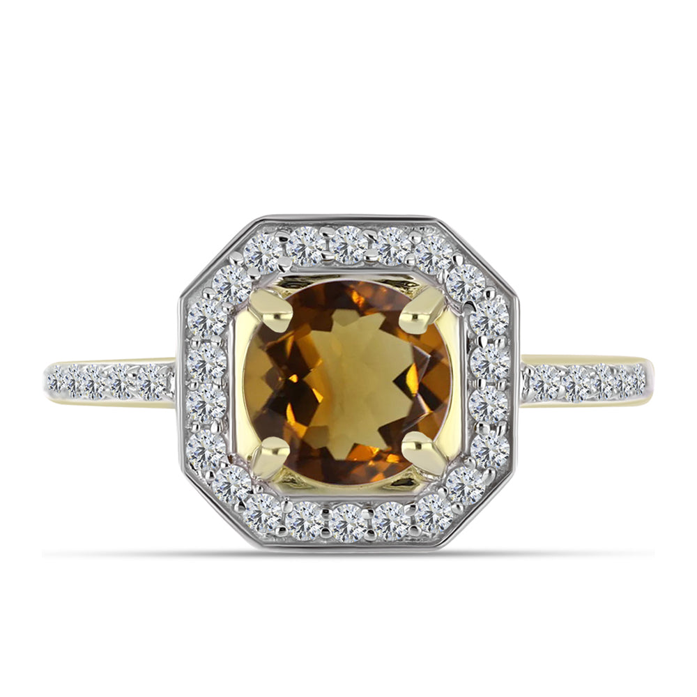 Pozlátený Strieborný Prsteň s Koňakovým Kremeňom a Bielym Topásom