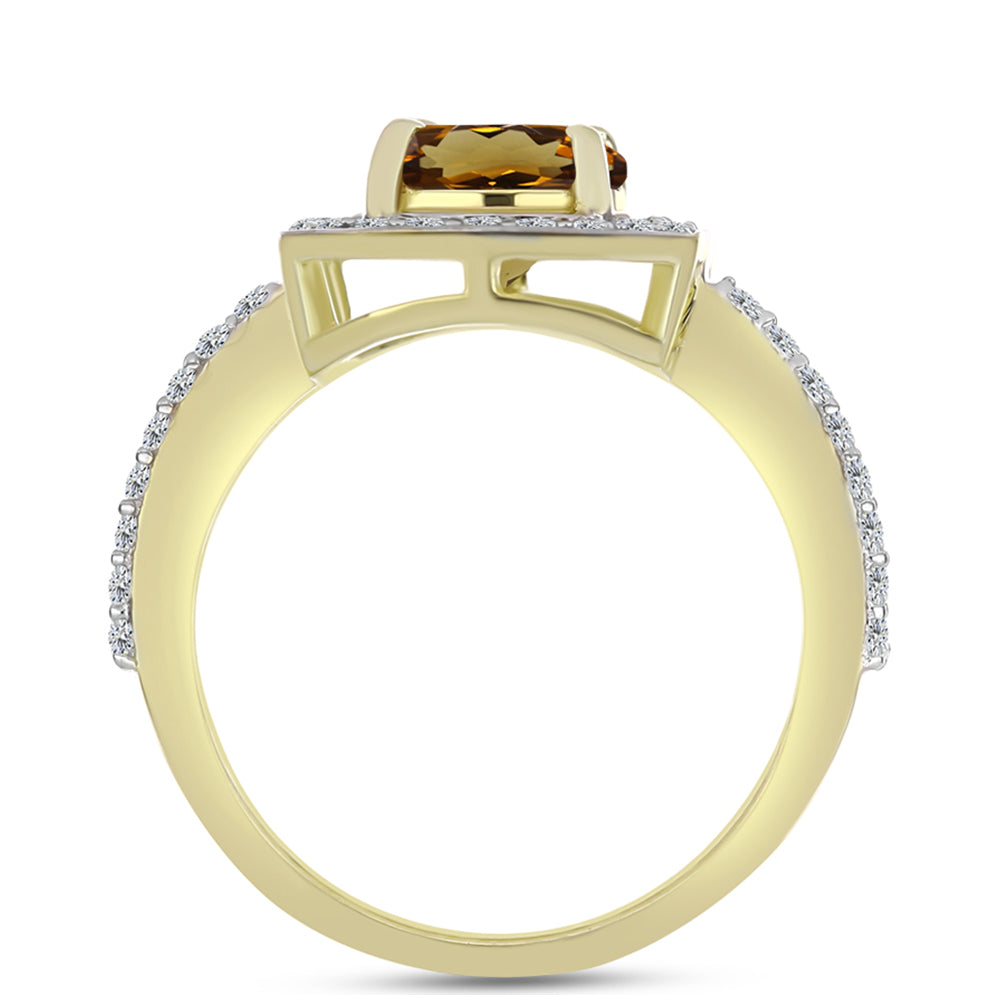 Pozlátený Strieborný Prsteň s Koňakovým Kremeňom a Bielym Topásom 2 