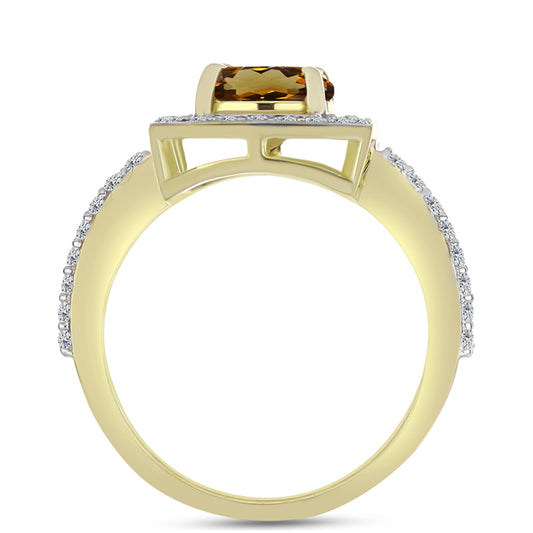 Pozlátený Strieborný Prsteň s Koňakovým Kremeňom a Bielym Topásom