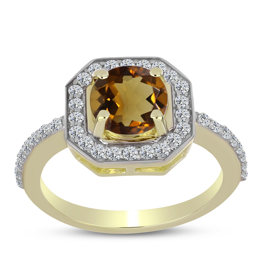 Pozlátený Strieborný Prsteň s Koňakovým Kremeňom a Bielym Topásom 3 