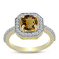Pozlátený Strieborný Prsteň s Koňakovým Kremeňom a Bielym Topásom
