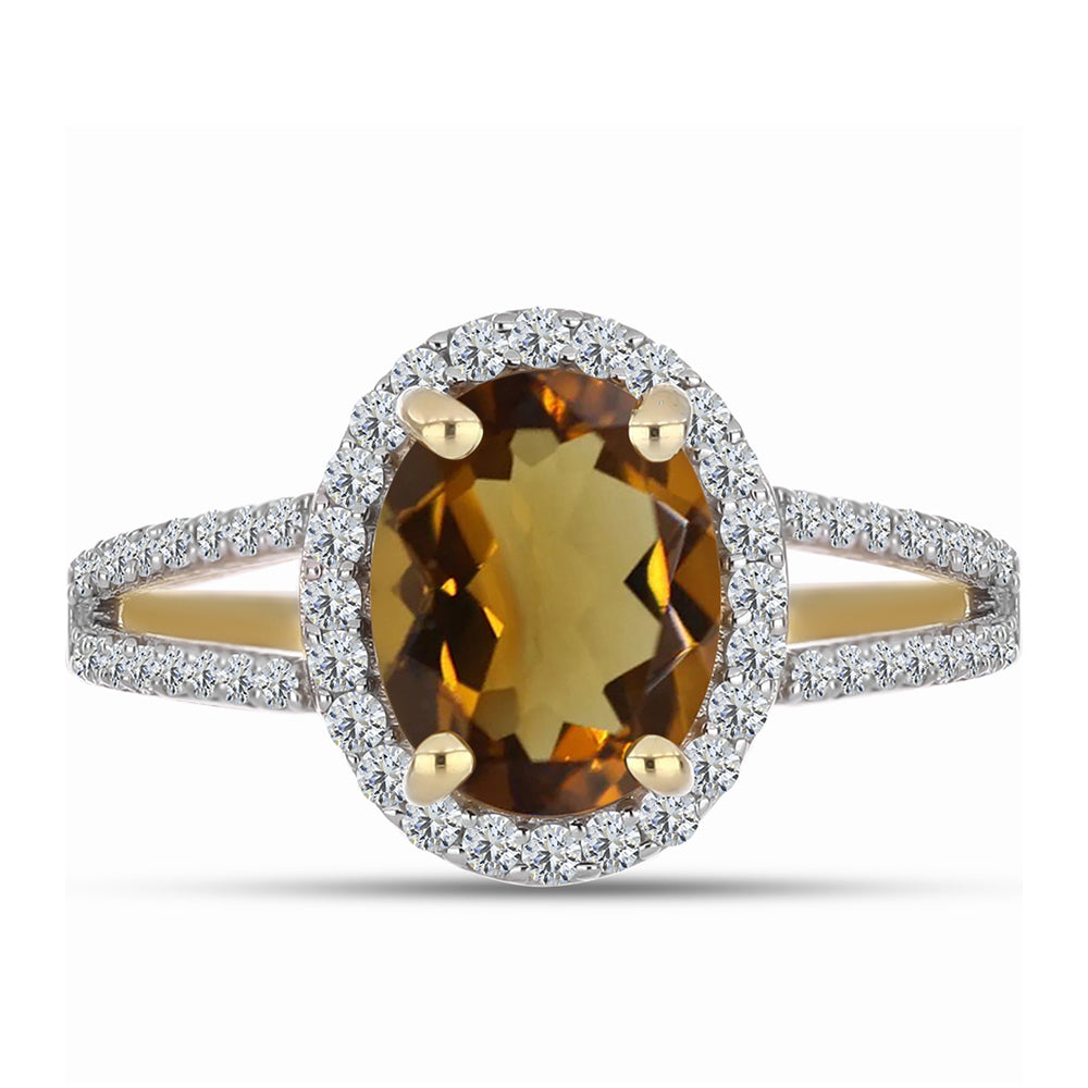 Pozlátený Strieborný Prsteň s Koňakovým Kremeňom a Bielym Topásom 1 