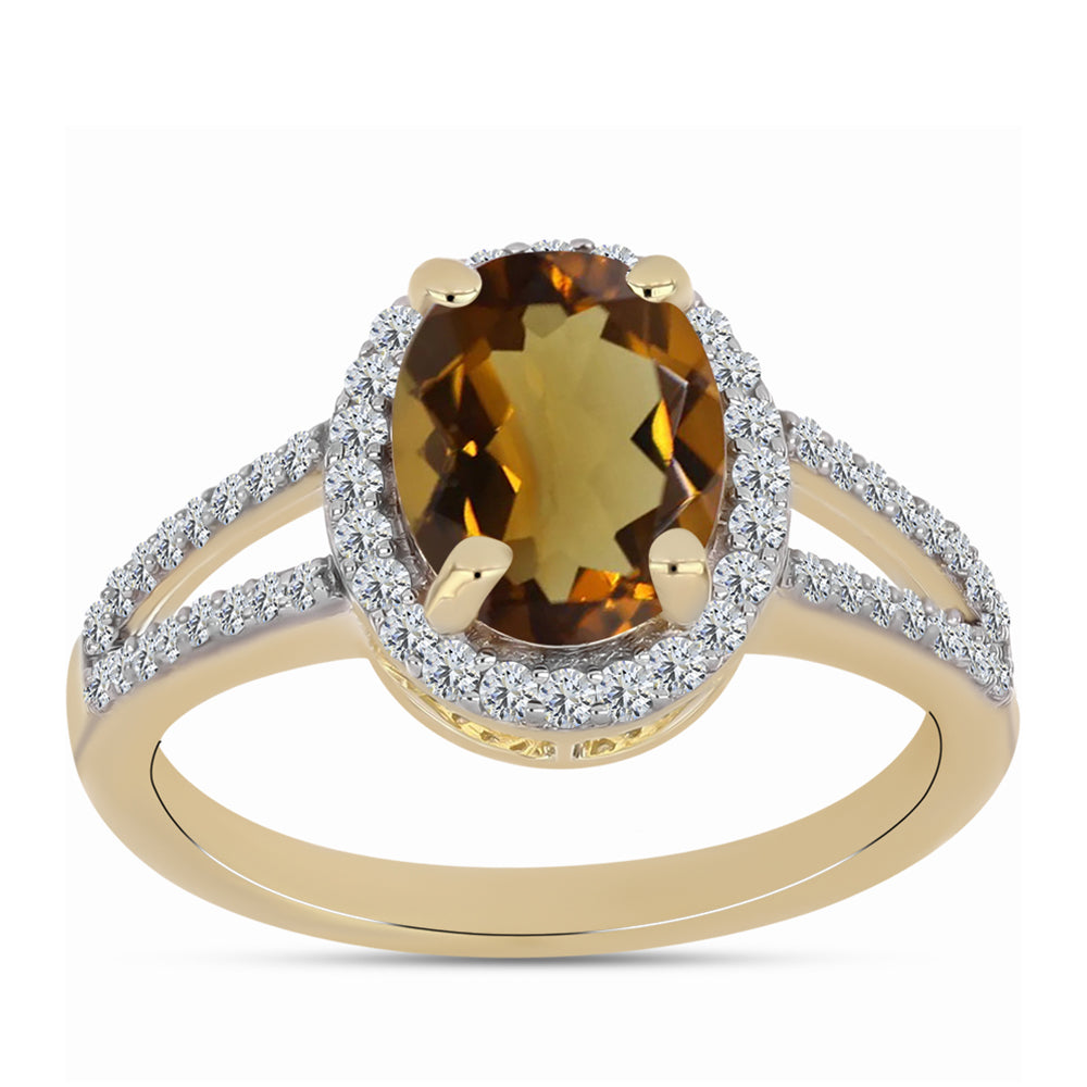 Pozlátený Strieborný Prsteň s Koňakovým Kremeňom a Bielym Topásom