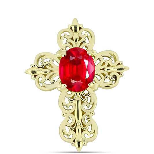 Kríž Pozlátený Strieborný Prívesok s Červeným Achátom